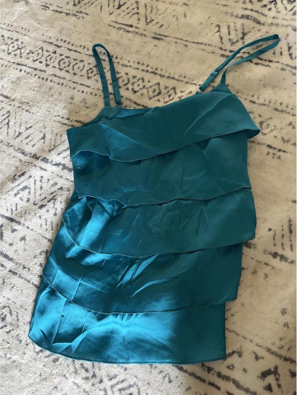 A. BYER Teal Satin Layered Ruffle Camisole Top Size S